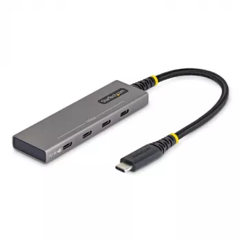 Hub USB-C StarTech de 4 portas - 10 Gbps, carregamento PD 100W, proteção contra sobrecorrente, alumínio PCR - 3x USB-C 3.2 Gen 2 + 1x USB-C 3.2 Gen 2 (Power Delivery) - Secretária