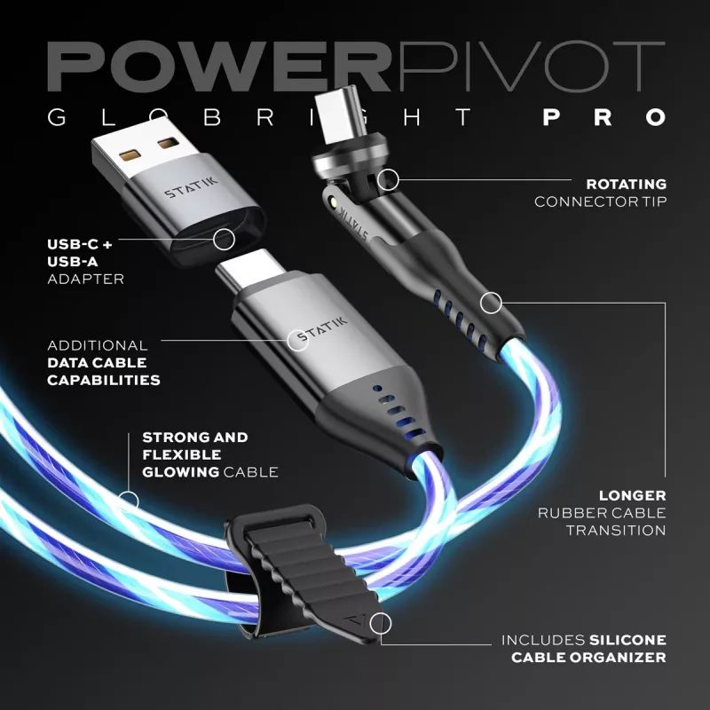STATIK PowerPivot Pro Cabo LED luminoso USB-C para USB-C 1m preto