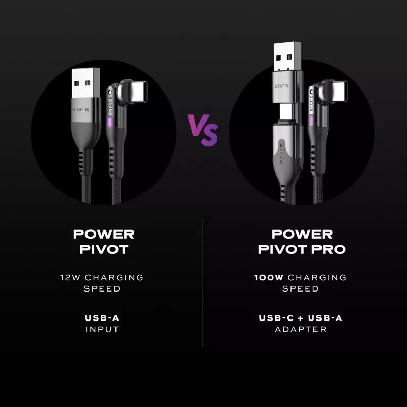 STATIK PowerPivot Pro Cabo de nylon entrançado, USB-C para USB-C, 1m, preto