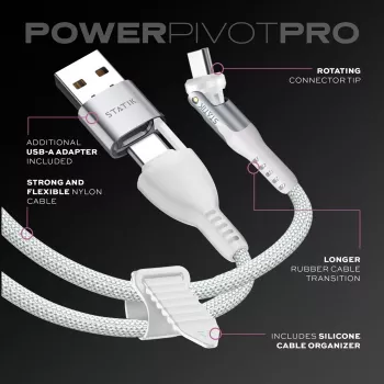 STATIK PowerPivot Pro Cabo de nylon entrançado, USB-C para USB-C, 1m, branco
