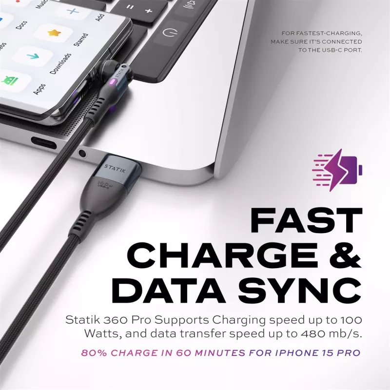 Statik 360 Pro Cabo 2.0 apenas USB-C; 1m, preto