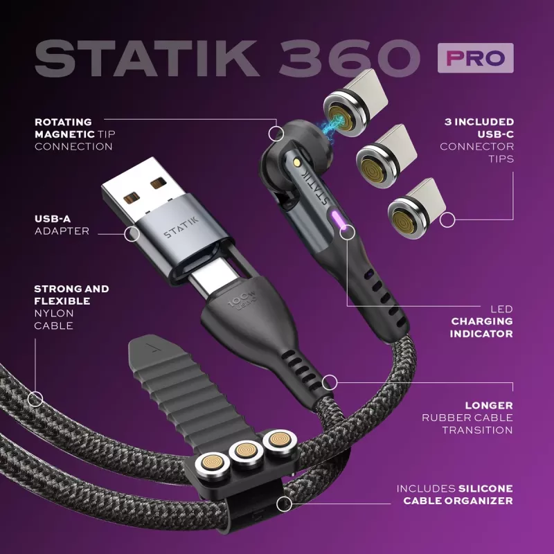 Statik 360 Pro Cabo 2.0 apenas USB-C; 1m, preto