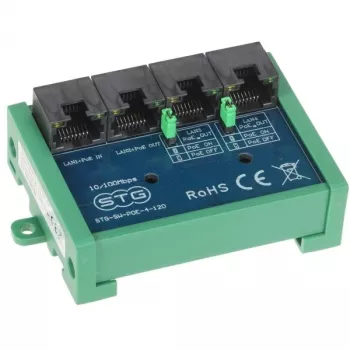 Extensor de switch STG-SW-POE-4-120 Fast Ethernet PoE de 4 portas, 3x PoE+ 30W, 1x uplink, orçamento 60W, modo de extensão 250m