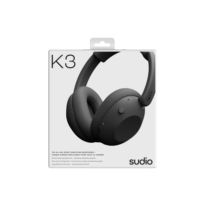 Sudio K3 auriculares over-ear sem fios com ANC híbrido, Bluetooth 5.3, bateria de 60h, Ink Black