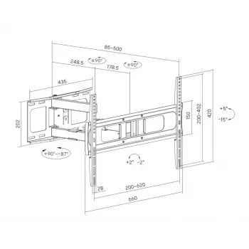 Suporte de parede para TV Sunne Full-Motion 37-86 polegadas preto 50 kg
