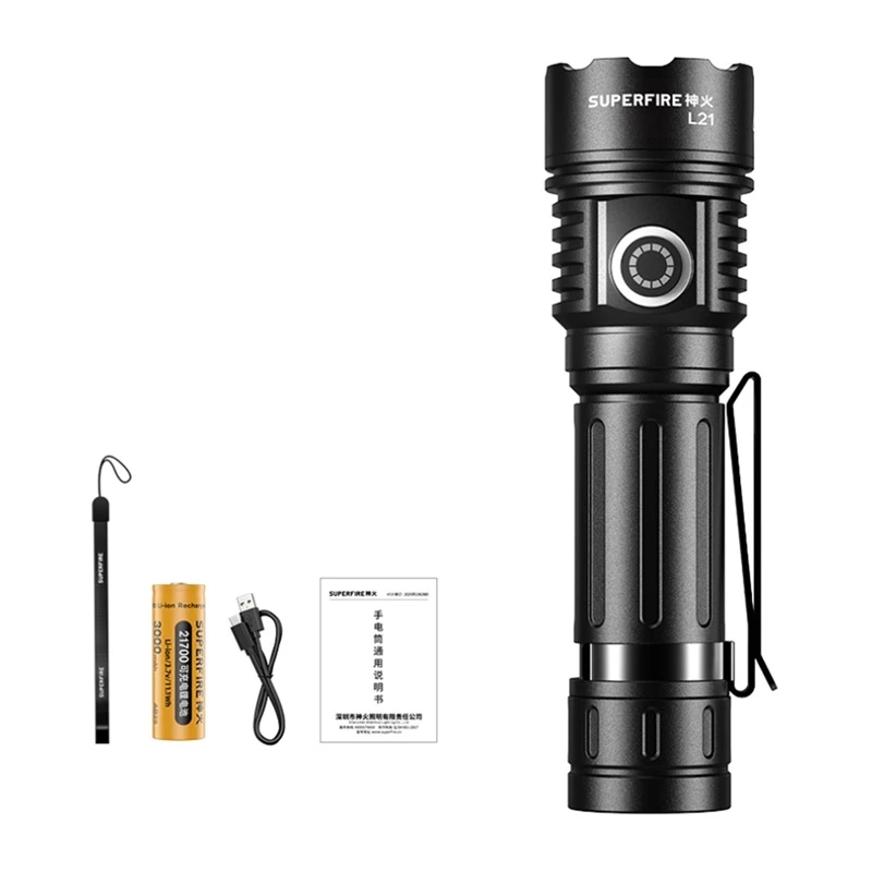 Superfire L21 Lanterna 2300 lúmenes P70 LED USB-C recarregável IP44