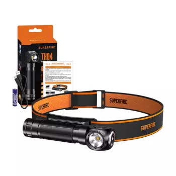 Lanterna frontal e lanterna Superfire TH04 LED 2-em-1, 600 lúmenes, recarregável USB-C, 5 modos, alcance de 150 m