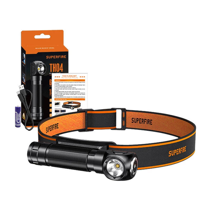 Lanterna frontal e lanterna Superfire TH04 LED 2-em-1, 600 lúmenes, recarregável USB-C, 5 modos, alcance de 150 m