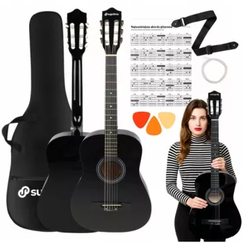 Guitarra clássica SUPRIMO CGS2 BK 4/4 preta para principiantes