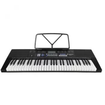 Teclado infantil SUPRIMO EK611 de 61 teclas com ecrã LCD, 200 timbres, 128 ritmos, microfone e suporte de partituras
