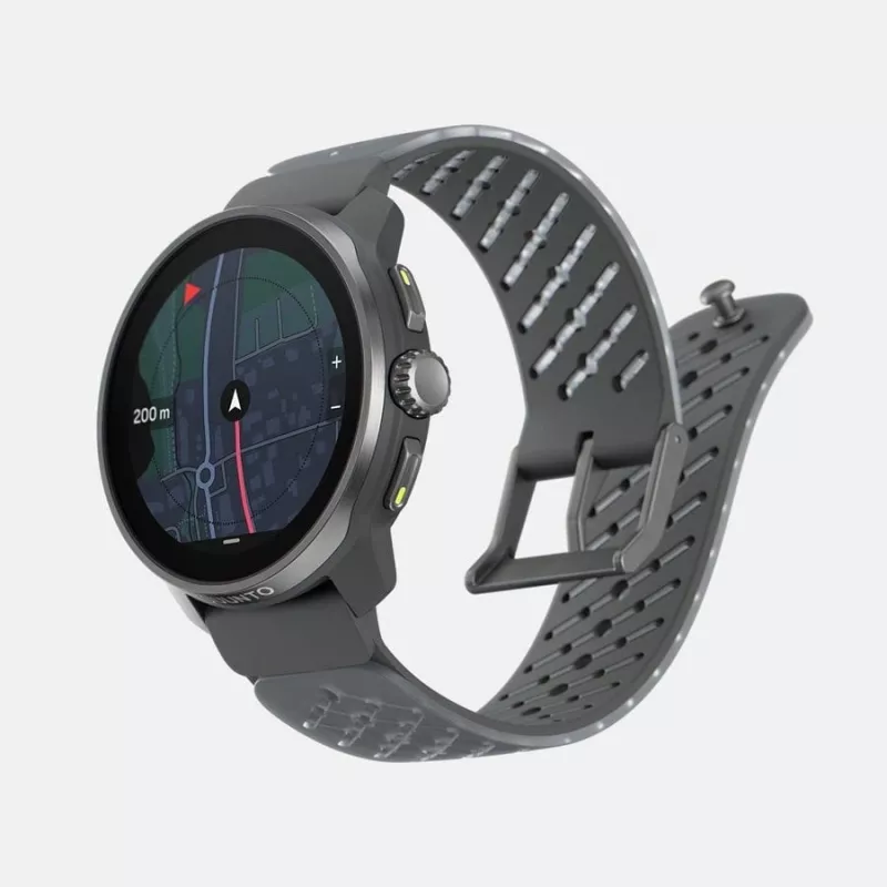 Relógio multidesportivo GPS Suunto Race S graphite com ecrã tátil AMOLED de 1,32 polegadas, aço inoxidável, medição de frequência cardíaca, resistência à água 100m