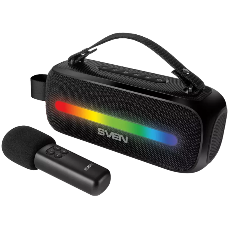 SVEN PS-255 Altifalante, preto (12W, Bluetooth, FM, USB, microfone de karaoke, 3600mAh)