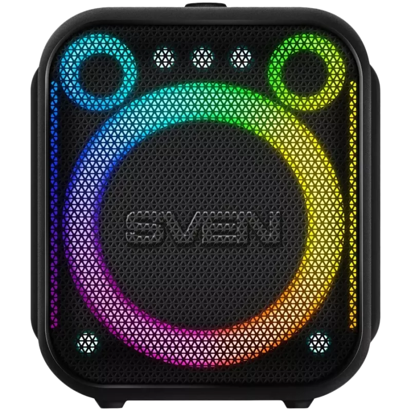 SVEN PS-880 Altifalante Bluetooth portátil, 110W RMS, TWS, FM, USB, microSD, ecrã LED, bateria de lítio, preto