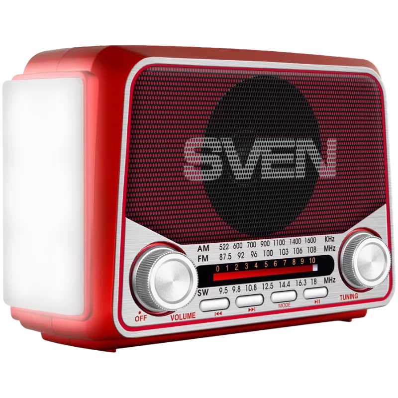 SVEN SRP-150 Altifalante portátil, vermelho (3W, Bluetooth, FM/AM/SW, USB, microSD, lanterna, bateria)