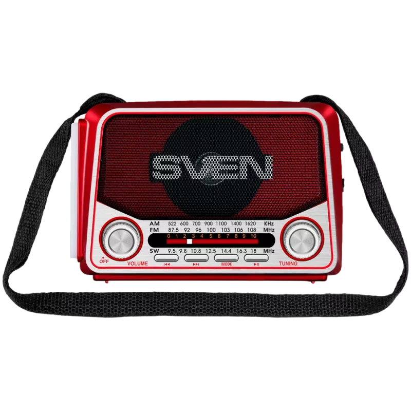 SVEN SRP-150 Altifalante portátil, vermelho (3W, Bluetooth, FM/AM/SW, USB, microSD, lanterna, bateria)
