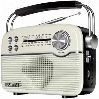 Altifalante Bluetooth portátil SVEN SRP-500, branco (3W, rádio FM/AM/SW, USB, microSD, AUX, bateria)