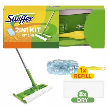 Kit inicial Swiffer Sweeper 2 em 1 vassoura de chão e pó