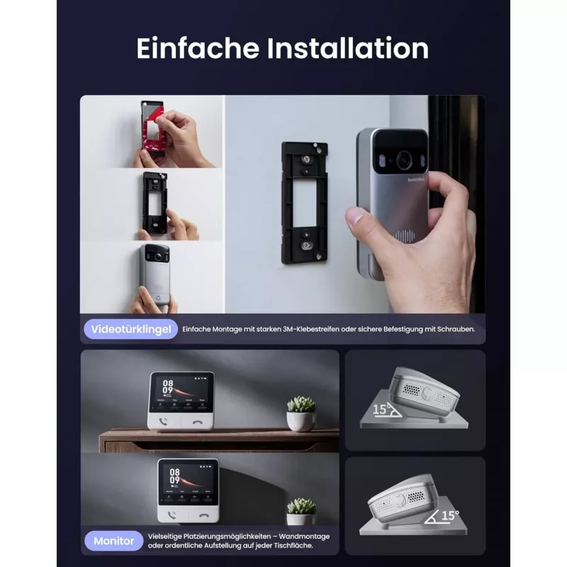 Switchbot SWB VDB-M-SW - Campainha de vídeo WiFi com ecrã colorido de 4,3 polegadas (branco/prateado)