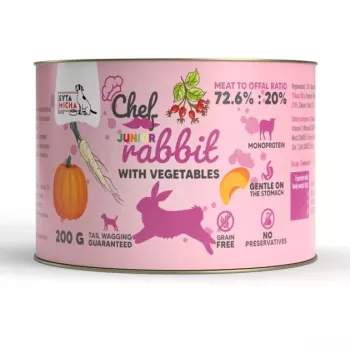 SYTA MICHA Chef Junior coelho com legumes Mono comida húmida para cães 200g