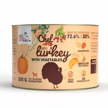 SYTA MICHA Chef Junior peru com legumes Mono comida húmida para cães 200 g