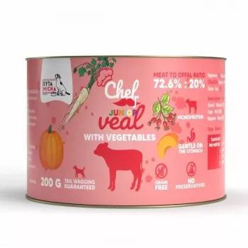 SYTA MICHA Chef Junior Vitela com legumes Alimento húmido mono para cães 200g