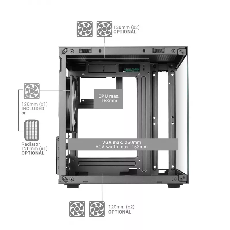 TACENS MARS MC-CUBE caixa Micro-ATX, preto, vidro temperado, ARGB, USB-C