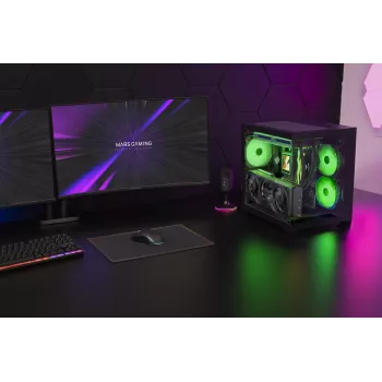 TACENS MARS MC-VIEW3 caixa Micro-ATX com 3 ventoinhas ARGB, USB-C, vidro temperado