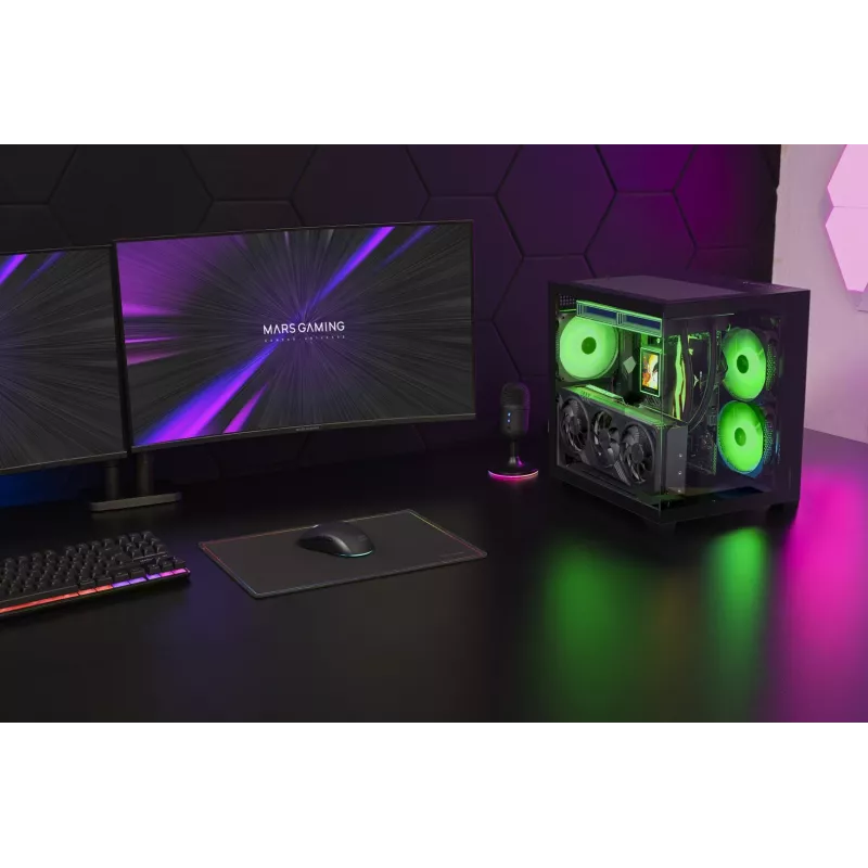 TACENS MARS MC-VIEW3 caixa Micro-ATX com 3 ventoinhas ARGB, USB-C, vidro temperado