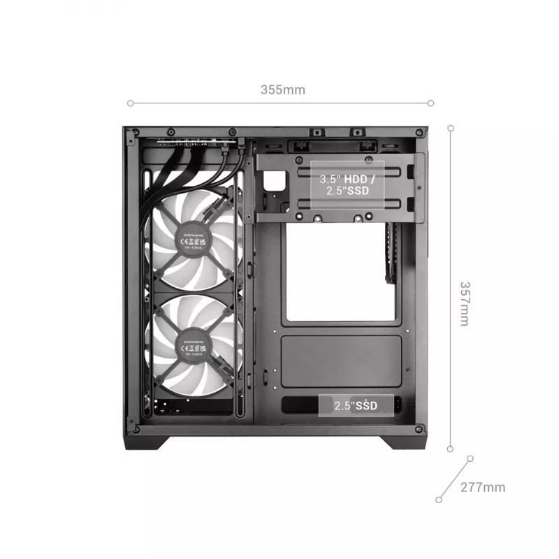 TACENS MARS MC-VIEW3 caixa Micro-ATX com 3 ventoinhas ARGB, USB-C, vidro temperado