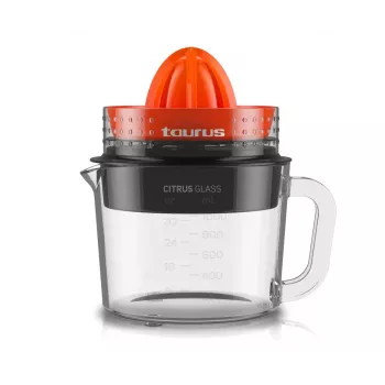 Espremedor de citrinos elétrico Taurus Citrus Glass 30 W 1 L recipiente de vidro preto vermelho transparente