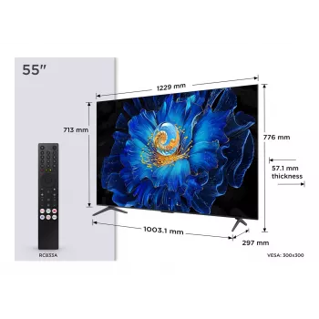 TCL 55C69KS TV QLED Smart 4K Ultra HD 55 polegadas com Google TV, Dolby Vision, HDR10+, moldura metálica