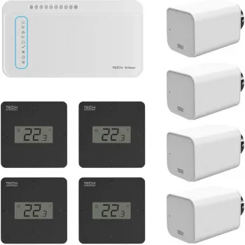 TECH 21 Kit de sistema de controlo de aquecimento sem fios multi-zona para radiadores (controlador L-8e + atuadores STT-868)