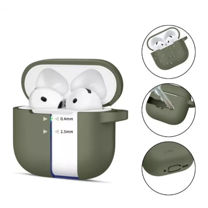 Capa de silicone com gancho Tech-Protect para Apple AirPods 4 verde-azeitona