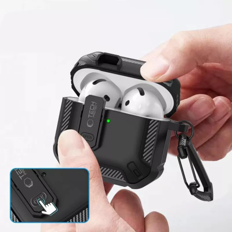 Capa Tech-Protect Carbonox para AirPods 4 - preta