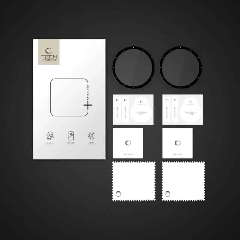 Proteção de ecrã de vidro híbrido Tech-Protect Glass Flex+ para Garmin Venu 3 (pack de 2, borda preta)
