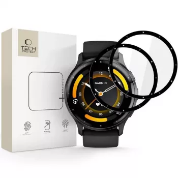 Proteção de ecrã de vidro híbrido Tech-Protect Glass Flex+ para Garmin Venu 3 (pack de 2, borda preta)