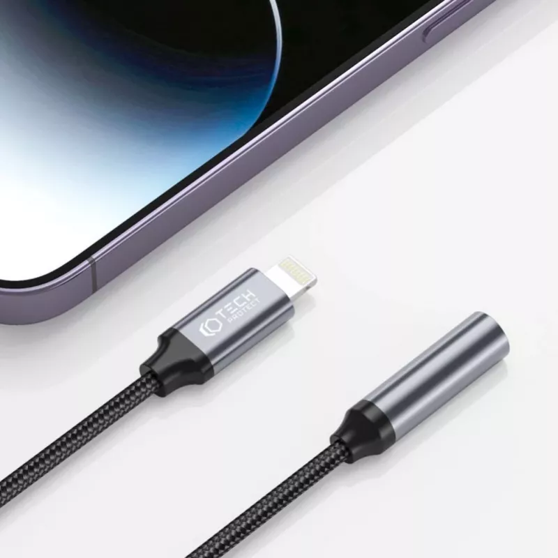 Tech-Protect adaptador Lightning (macho) para jack 3,5 mm (fêmea) - branco