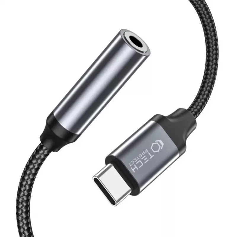Tech-Protect Adaptador de Áudio USB-C para Mini Jack 3,5 mm (Conector Fêmea) - Preto