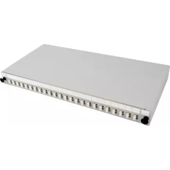 TECLINE Caixa de fusão para rack de fibra ótica multimodo LC Duplex de 24 portas, gaveta, cinzento-claro RAL 7035, 19 inch 1U, acopladores incluídos 90768