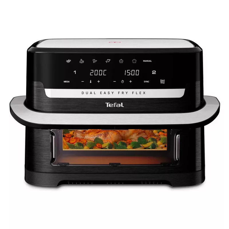 Tefal EY9228 Dual Easy Fry Flex fritadeira de ar quente e grelhador, 6,5L Dual Zone, 1700W, preto/prateado