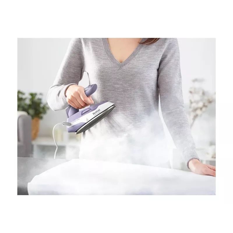Tefal First Class DB1612E0 ferro de engomar de viagem - 1100 W, base em aço inoxidável, dupla tensão, depósito de 70 ml, branco/azul
