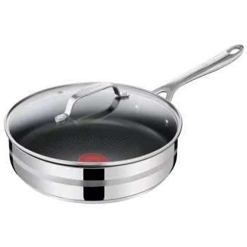 Frigideira TEFAL Jamie Oliver Premium em Aço Inoxidável 28 cm com Revestimento Antiaderente de Titânio e Tampa de Vidro