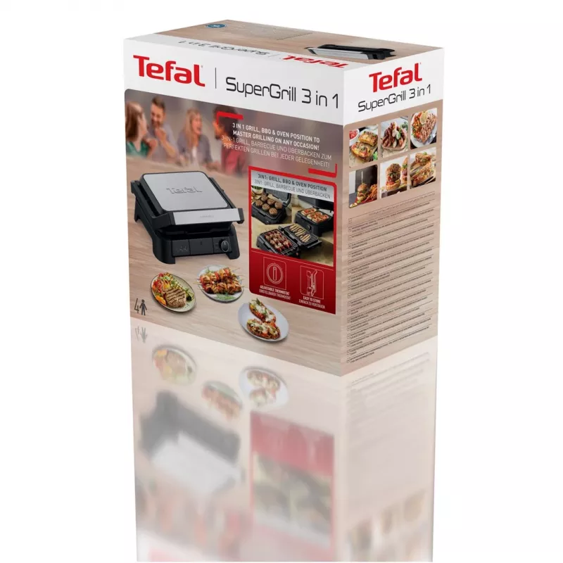 Grelhador de contacto Tefal SuperGrill 3-in-1 GC510DE0, 2000 W, Prateado/Preto