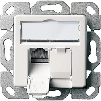 Tomada de dados de embutir Telegärtner AMJ45 8/8 K Up/50 Cat.6A, 2x RJ45, blindada, branco pérola RAL 1013 J00020A0501