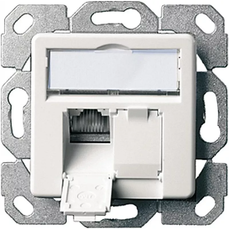 Tomada de dados de embutir Telegärtner AMJ45 8/8 K Up/50 Cat.6A, 2x RJ45, blindada, branco pérola RAL 1013 J00020A0501