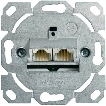 Telegärtner AMJ45 Módulo de ligação de dados, 2 portas RJ45, Cat.6A blindado, 10G, IDC sem ferramentas, caixa de zinco