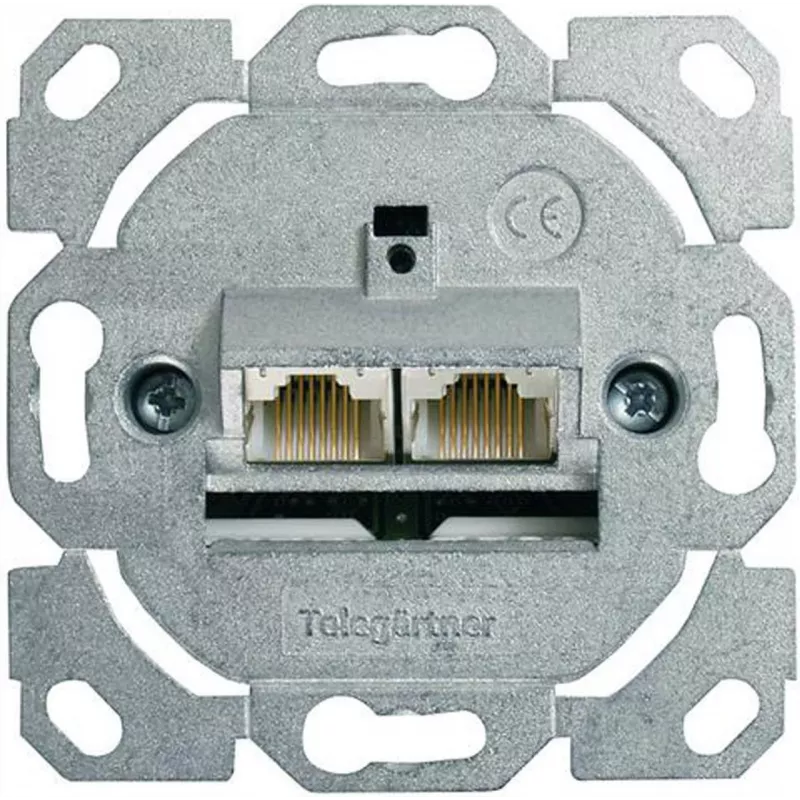 Telegärtner AMJ45 Módulo de ligação de dados, 2 portas RJ45, Cat.6A blindado, 10G, IDC sem ferramentas, caixa de zinco