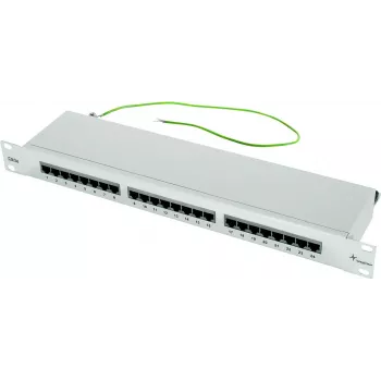 Patch panel TELEGÄRTNER Cat.5e 24 portas RJ45, 1U, 19 polegadas, cinzento-claro