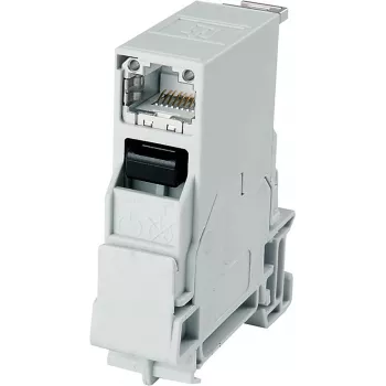 Módulo RJ45 Cat.6A blindado Telegärtner STX para montagem em calha DIN, cinzento claro