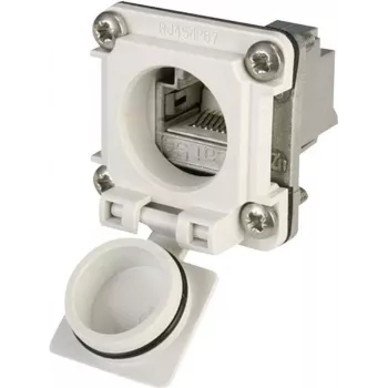 Telegärtner STX V6 Conjunto de tomada de flange RJ45 variante 6, 8P8C, blindado, Cat.6A, IP67, cinzento claro J00020A0483